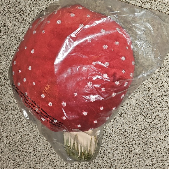 John Derian Red Mushroom Beaded Pillow - Picture 3 of 5